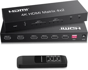 FERRISA 4X2 HDMI Matrix Switch,4 in 2 Out Matrix HDMI Video Switcher Splitter - Picture 1 of 12
