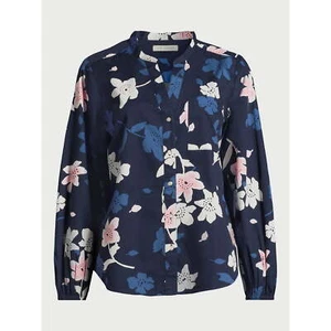 Free Assembly Women’s Navy Floral Button Front Shirt w Long Sleeves Size S - Picture 1 of 6