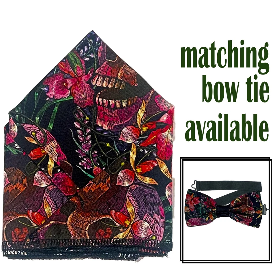 Crânio orquídea floral bolso quadrado e gravata borboleta casamento formatura festa de ano novo Natal - Imagem 1 de 1