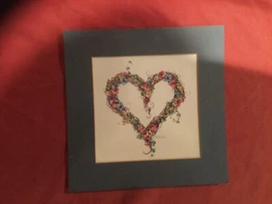 VTG BARBARA MOCK PICTURE HEART VINE WREATH Floral PINK BLUE MATTED ART DRAWING - Picture 1 of 4