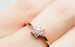1ct Round Moissanite Floral Minimalist Pearl Engagement Ring Rose Gold Plated - Picture 1 of 8