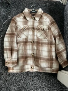 Totalmente Nuevo Chacket a Cheque Mezcla de Lana Cepillada Forrado Talla 16 Color Neutro - Imagen 1 de 23