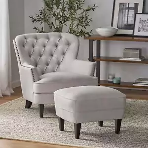 Modern Club Chair and Ottoman Set, Stylish Upholstered Armchair with Ottoman - Picture 1 of 11
