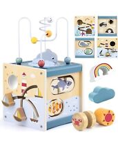 Wooden Activity Cube Baby Toys for 1 Year Old, Birthday Gifts Montessori Toys