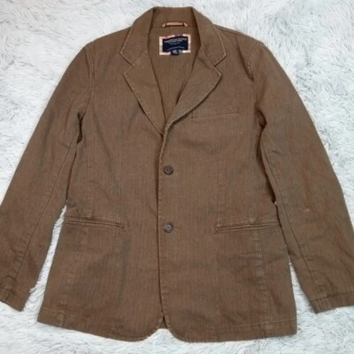 Винтажный американский орел куртка мужская M коричневый костюм пальто на пуговицах Y2K карманы нашивка - Изображение 1 из 4