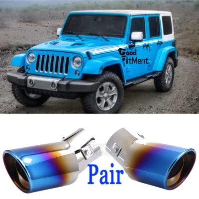 For Jeep Wrangler 2x Car Stainless Steel Rear Exhaust Pipe Tail Muffler Tip Blue - Image 1 of 4