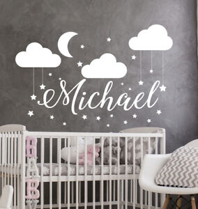 Name Wall Decal Baby Nursery Wall Decal Boy Name Nursery Vinyl Decal Clouds S79 