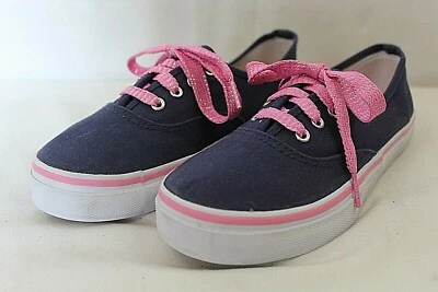 FADED GLORY YOUTH GIRL LOW TOP FLAT GLITTER LACES SHOE SIZE 3 BLUE CANVAS UPPER  - Image 1 of 4