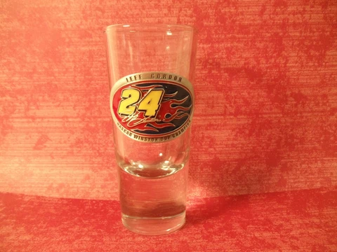Nascar Large Shot Glass Jeff Gordon #24  2003 Glass with Pewter emblem 5 12" Cover