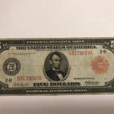 ✪✪ 1914 $5 NEW YORK FRN ** RED SEAL ** FEDERAL RESERVE NOTE  Very Low Pop!! - Image 1 of 4