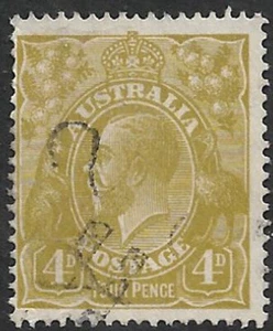KGV Small Multiple Watermark p14 4d Yellow-olive sg91 cv£40 fine used - Picture 1 of 2