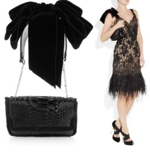 Christian Louboutin Rare 2011  Artemis Black Leather Purse Oversized Velvet Bow - Picture 1 of 11