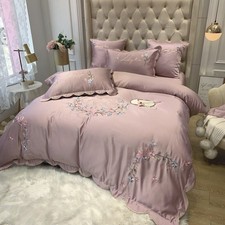 Chic Fashion Embroidery  Pink Duvet Cover Bedding Set Bed Sheet Pillow Shams