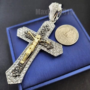 Jesus Cross Iced Hip Hop 3 Tone Plated Cubic Zirconia Large Bling Charm Pendant - Picture 1 of 4
