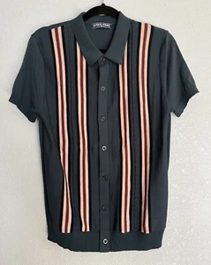 Vintage PJ Paul Jones Mens Button Down Striped Polo Shirt Short Sleeve Medium - Picture 1 of 8