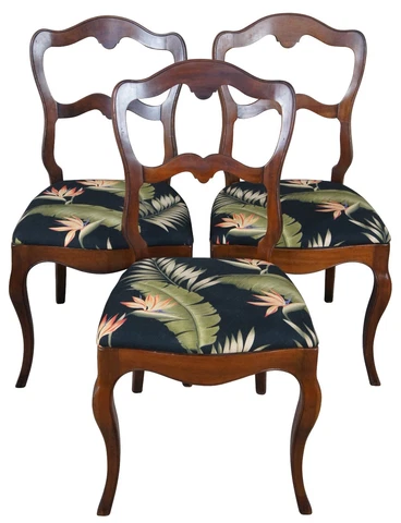 3 Antique French Victorian Walnut Dining or Parlor Upholstered Side Chairs Cover