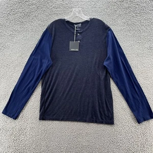 Michael Stars T Shirt Men XL Blue Henley Long Sleeve Casual Lightweight Pullover - Picture 1 of 9