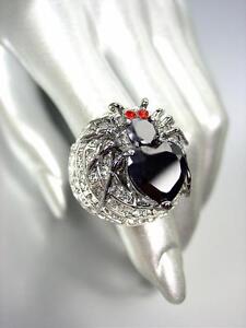 CHUNKY 18kt White Gold Plated Black Widow Spider Black CZ Crystals Cocktail Ring