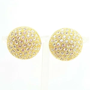 Pave Set Crystal & Gold Tone Clip On Button Earrings Very Sparkly "Video Clip" - Picture 1 of 8