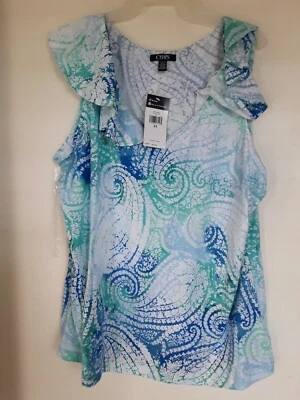 Camiseta sin mangas Chaps Paisley 2X colorida sin mangas con volantes NUEVA Foto 1 de 3