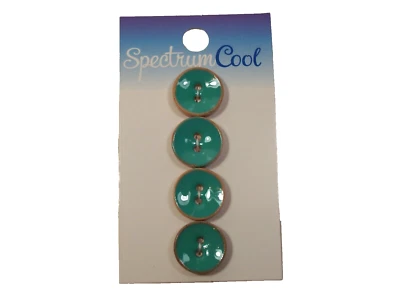 Turquoise Green Wood Buttons x 4 Pieces Wooden Glazed 2-hole 5/8" Diameter B11 - Image 1 of 4