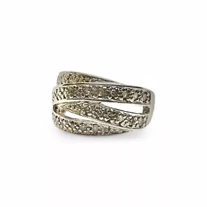 9k Gold Diamond Crossover Ring, Pavé Set, Size K US 5.25, Vintage Mid-Century - Picture 1 of 4