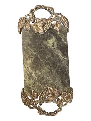 Godinger Vintage Silver Plated Grape & Vine Green Marble Serving Tray - Image 1 of 4