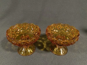 Vintage L.E Smith Moon and Stars Amber Footed Candle Holder Set of 2 - Picture 1 of 17