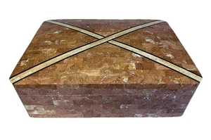 Large Maitland Smith Marble Stone w/ Inlaid Brass Tessellated Box 14 x 9 5/8” - Picture 1 of 15