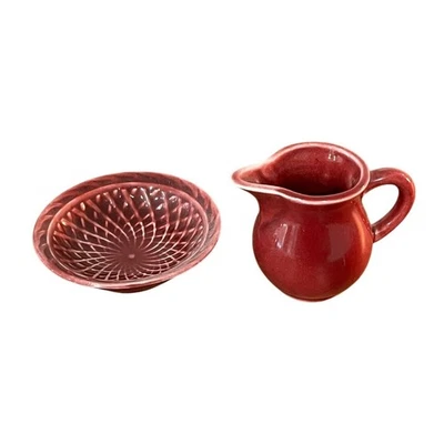 Harlequin Maroon Creamer & Nappy Set Vintage Fiesta Line HTF Red Glaze - Image 1 of 4
