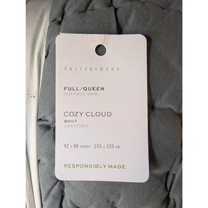 Trapunta Pottery Barn Cozy Cloud cotone artigianale acciaio blu full queen nuova con etichetta - Foto 1 di 2