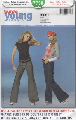 Burda Sewing Pattern 7738 Trousers Fitted Boot Cut Jeans Flared Size 8 - 20 - Image 1 of 4
