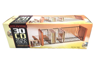 NEW Atlantic 30 CD Jewel Case Storage Stackable Rack Cherry Wood Black #1322 - Image 1 of 4