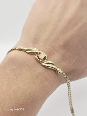 Vintage Wellesley 8" Ruby Opal Bracelet Genuine Gemstones Gold Tone Estate... - Image 1 of 4