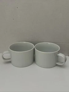 2 White Flat Bottom Crate & Barrel Maison 8oz Mugs /Cups Japan - Picture 1 of 5
