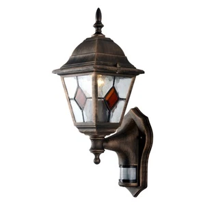 Traditional Black Brushed Gold Outdoor Motion Sensor Porch Security Wall Light - Picture 1 of 6
