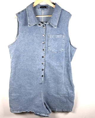 Pantalones Cortos Vaqueros Y2K Retro Good Times EE. UU. Sin Mangas Mameluco Lavado Ligero Para Mujer 3XL Foto 1 de 4