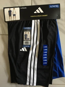 Adidas 2-Pack Youth Short Size Large (14/16) Black and Blue, New - Picture 1 of 15
