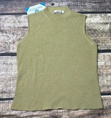 复古 Nine & Company 真丝混纺无袖背心女式大号罗纹绿色 — 第 1/4 张图片