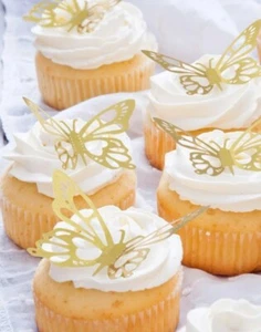 New Gold Die Cut Butterfly Cupcake Cake 3D Thin Toppers - 12 pieces - 3 sizes - Picture 1 of 4