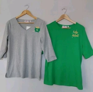 QVC Quacker Factory 2 Motif Tops Size 8 Chest 38" Length 27" Green And Grey NEW - Picture 1 of 5