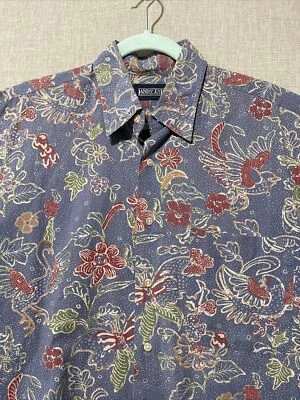 Lands End Shirt Men's Medium 15 - 15 1/2 Blue Floral Button Down 100% Cotton USA - Image 1 of 4