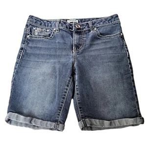 Mudd Girls SIZE 16 Medium Wash Denim Bermuda Jean Shorts ~Rhinestone Accents Y2K - Picture 1 of 7