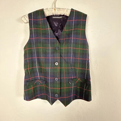 Vintage Savannah Women's Button Up Wool Blend Plaid Vest Size Medium Green/Navy - Image 1 of 4
