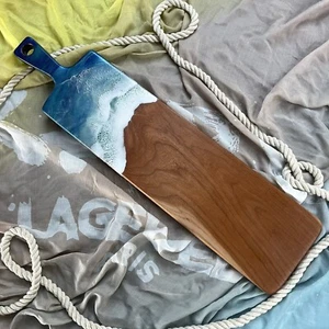 New 100% Handmade Charcuterie board Resin Waves Cheese Board Cherry Wood - Picture 1 of 6