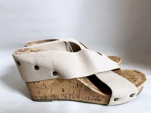 Esprit Womens Oceane Sandal Wedge Heels Shoes Nude Crisscross Slip On 7.5 M NEW - Picture 1 of 6