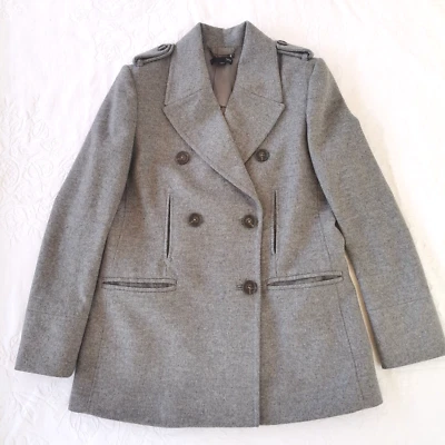 SABA Wool Angora Coat Womens Size 14 Mid Length Grey Double Breasted Pockets - image 1 of 4