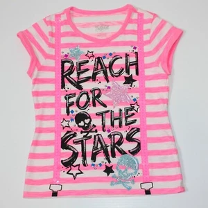Justice Girl's Pink Stripe 'Reach for the Stars' Graphic T-Shirt Top Tee size 6 - Picture 1 of 2