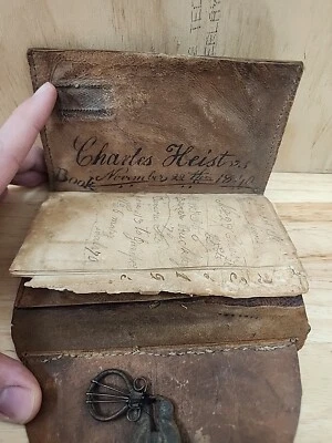 Antique Diary Book Notes 1840 Charles Heist Leather Wallet Pre Civil War - Image 1 of 4