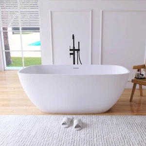 59'' Rectangular Freestanding Bathtub Solid Surface Stone Resin Deep Soaking Tub - Picture 1 of 14